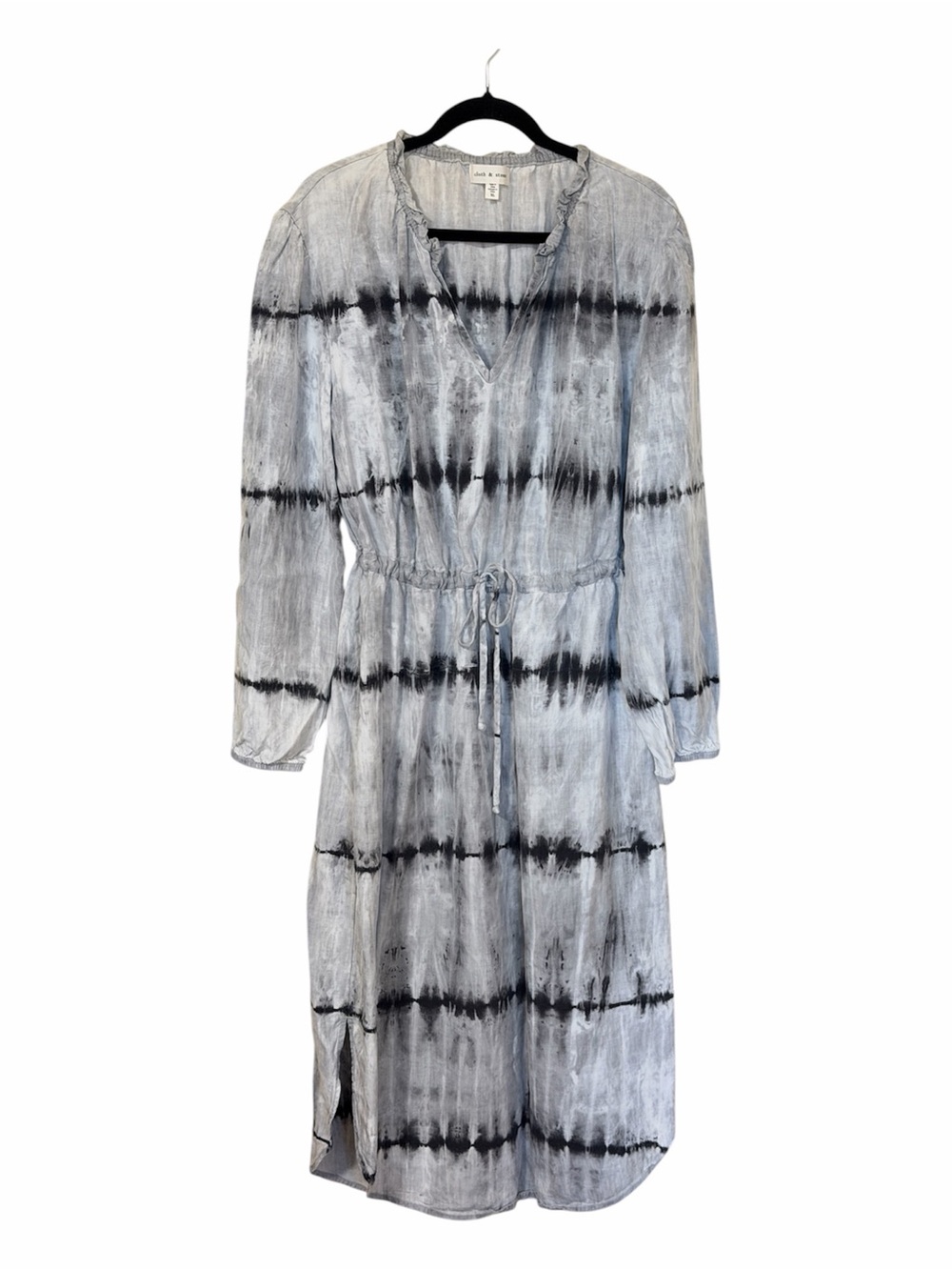 Cloth & Stone Anthropologie Midi Dress Grey Tie Dye Tencel XL Drawstring Ruffle - Picture 2 of 12